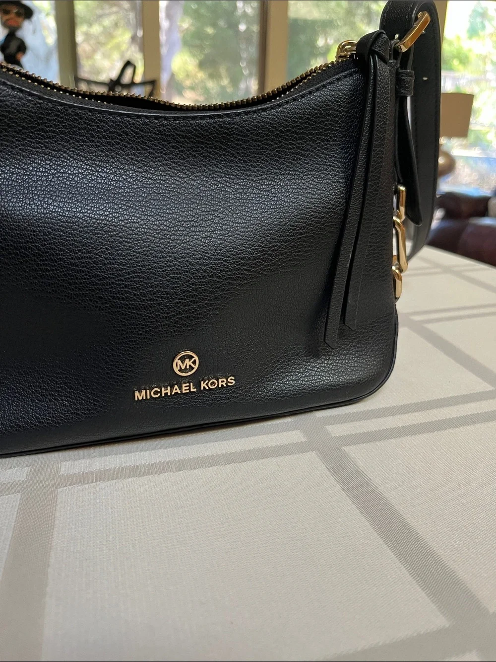 Michael Kors Black Leather Crossbody with Gold Hardware